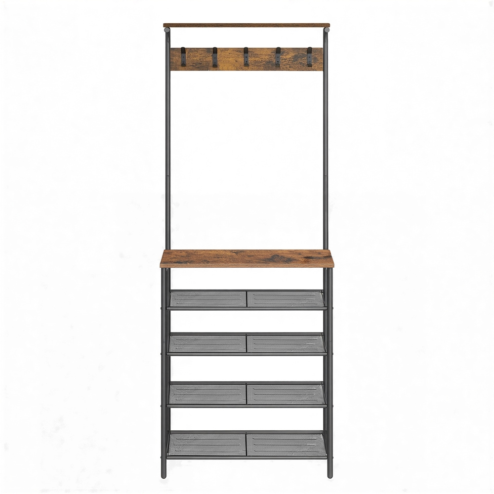 Wardrobe Stands, Coat Racks, With 5 Double Hooks, Shoe Rack With , , Brown-black