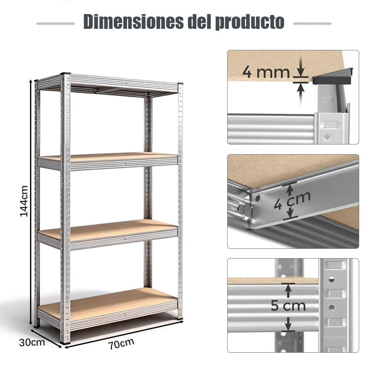 TEMU HEY!EVERYDAY Estanterías Almacenaje de 4-5 Niveles Estantería Metálica, Modular, Garaje, Almacén, Trastero, Cocina, EN1
