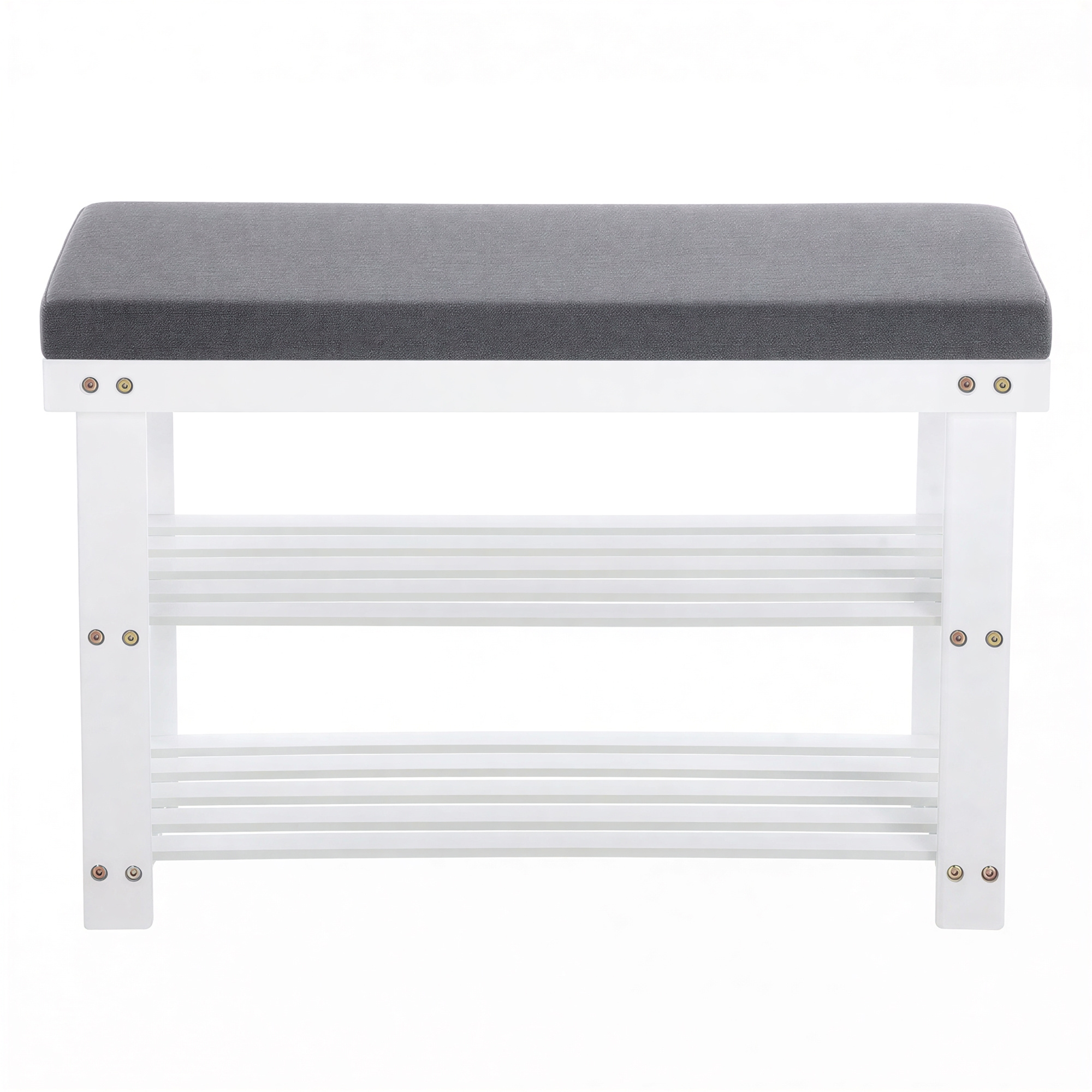 Image of Bamboo Bench, 2-tier Shoe Rack, Stable, For Living Room And Hallway, 150 Kg Load Capacity, White-gray