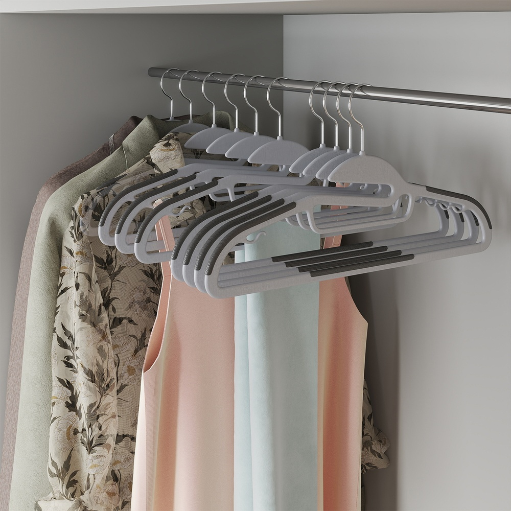 Image of Clothing Hangers Plastic, 20pcs Set, Hangers With U-shaped Opening, 360° Rotatable Hook, Grey