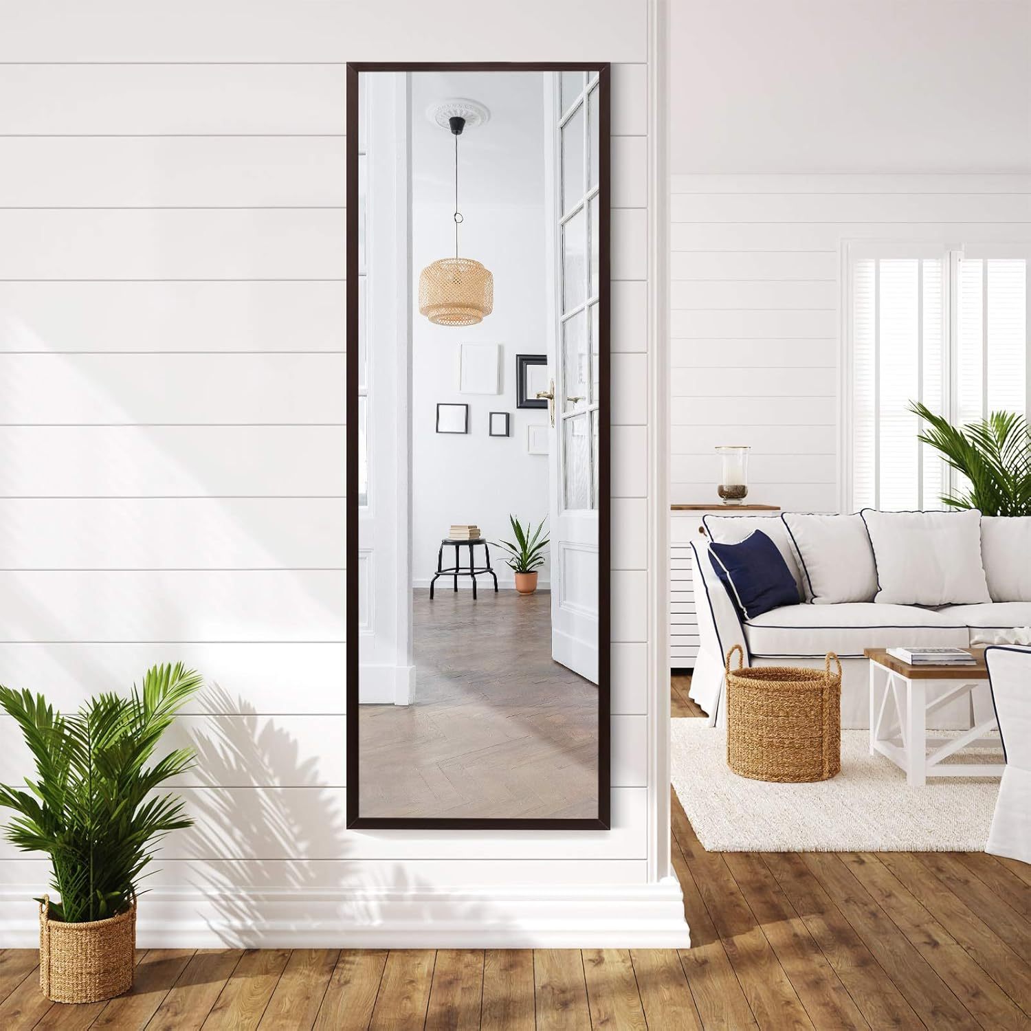 Image of Adjustable Height Wall Mirror Door Mirror With Hooks 2 Installation