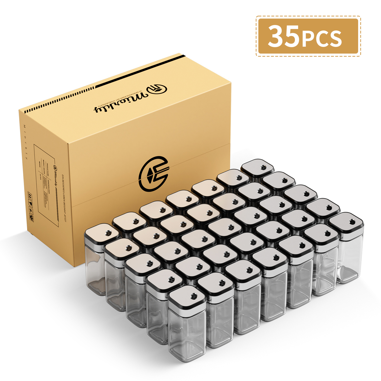 12/24/35pcs Square Spice Glass Set With Sprinkler Inserts 120 Ml Glass Spice Sprinkler Spice Glass Set Spice Storage Box Spice Jars With Rotating Dosing Lids And Labels Spice Glass Jars