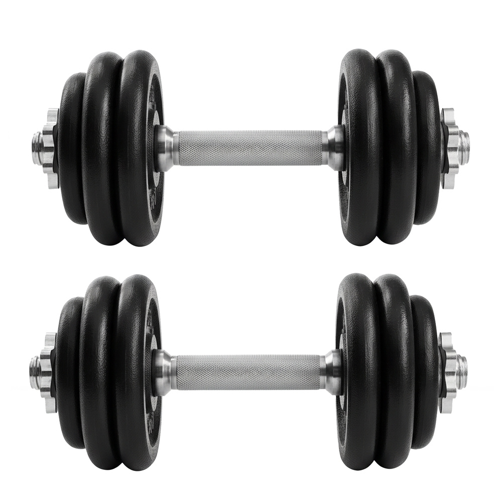 Adjustable Cast Iron Dumbbells, 2 X 15 Kg, Home Fitness Training, Black