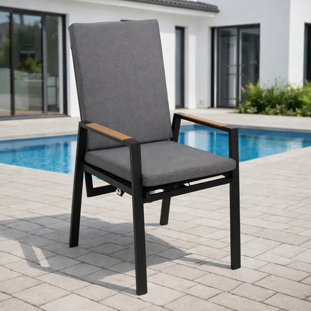 Garden Chair Continuously Adjustable, Aluminum , Grey Upholstery