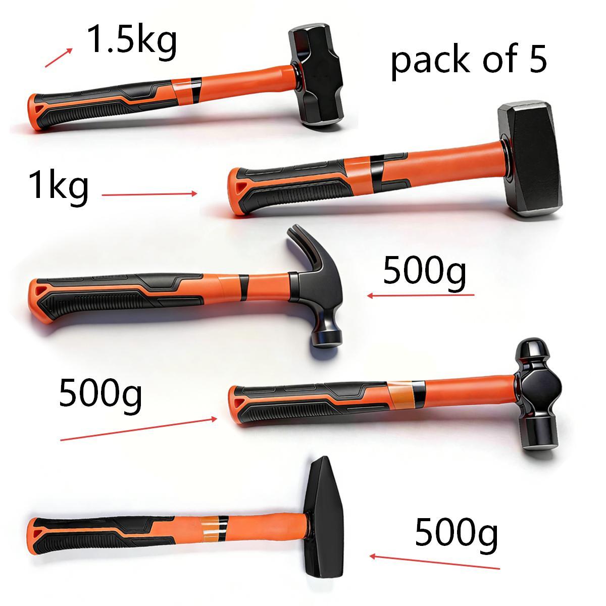 5-piece Hammer Set, Including Claw Hammer, Round-headed Hammer, Octagonal Hammer, And Engineer's Hammer, Suitable For Home, Construction Site, Workshop, Etc.
