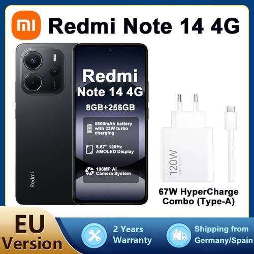 photo de l'article xiaomi redmi note 14 4g - smartphone 8+256 go, noir, kit de charge xiaomi 67w