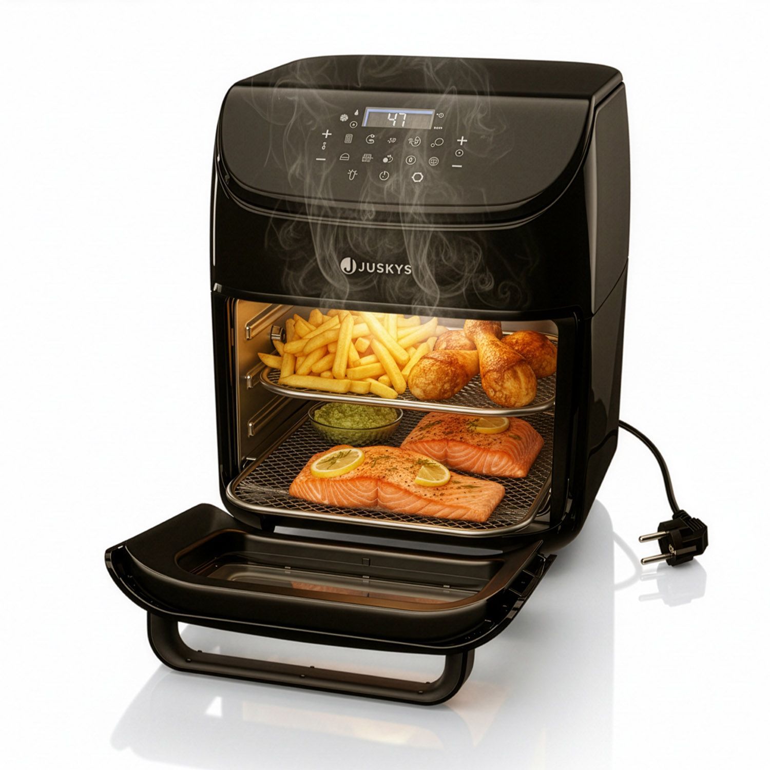 Hot Air Fryer 12l With 10 Programs - Airfryer For In Black With Display & Accessories