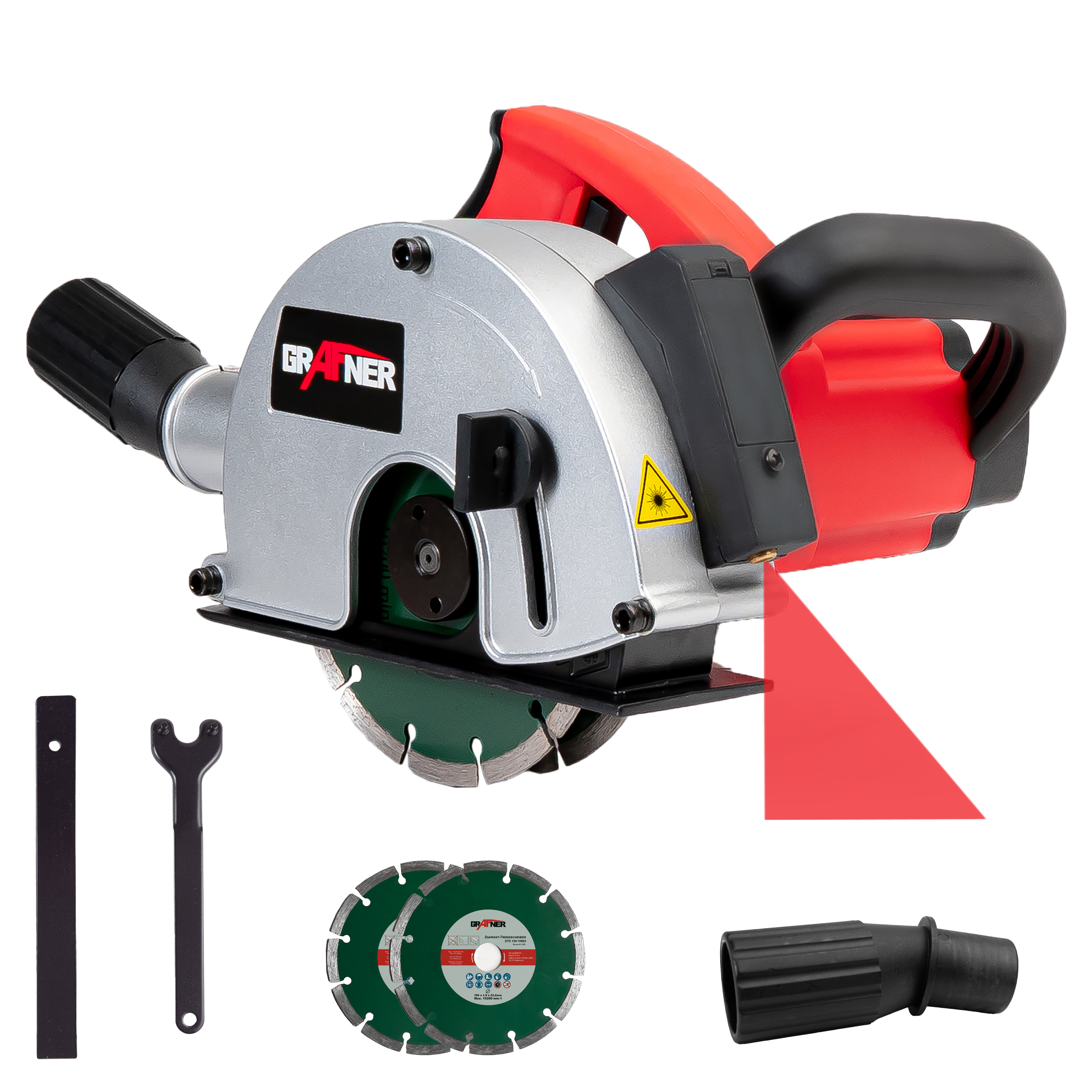 Image of Wall With Laser 1700 Watt, . 2x Ø 150 Mm Diamond Cutting Discs, With 4000 Rpm, Dust Extraction, Width 14-29mm, Depth 10-40mm, Wall Slot Cutter Cable Channel Cutter Wall Cutter Joint Cutter