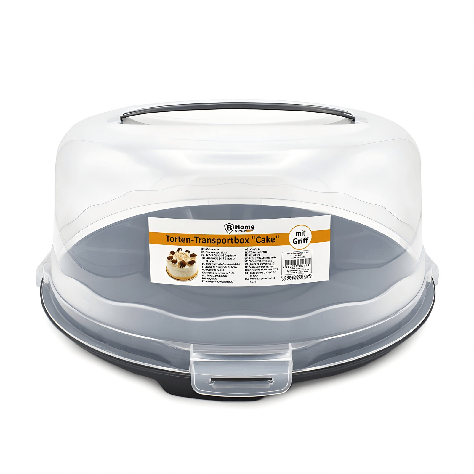 Cake Transport Box With Handle – Cake Carrier Ø 25 Cm | -lock Closures | Transparent With Cream Or Base
