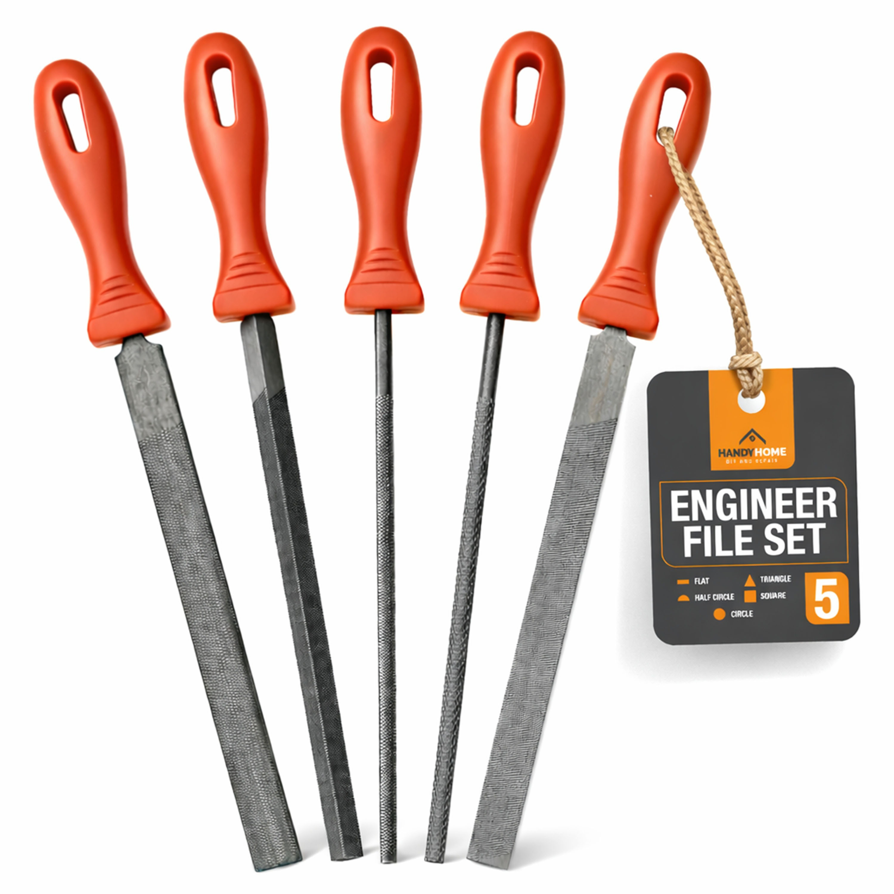 TEMU 5pcs Engineers File Set | 200 mm Metal Hand Files For Wood, Metal & Plastic | Flat, Round, Half‑round, Square & Triangle Files | Diy & Workshop
