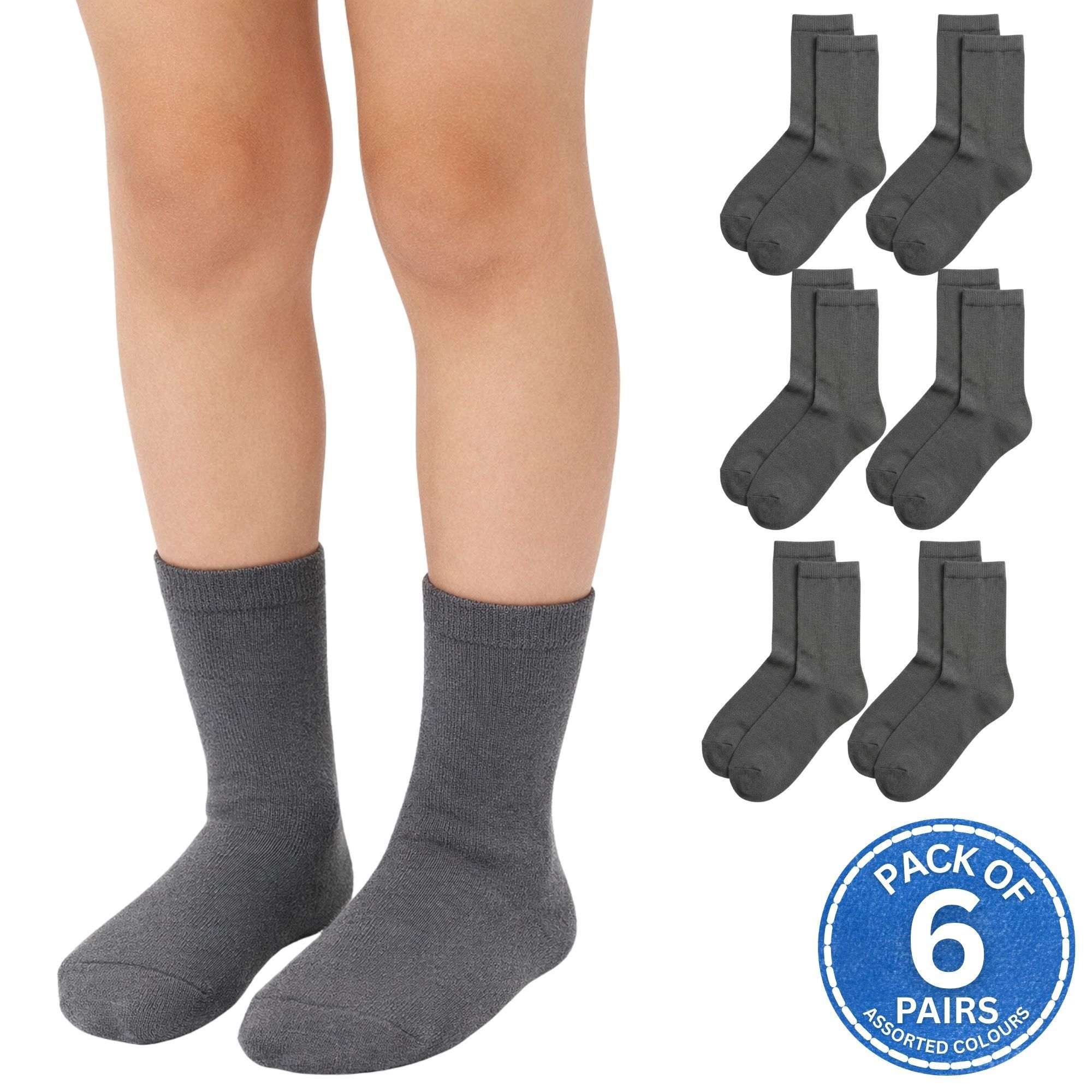 TEMU 6 Pairs Children Rich Cotton Over Ankle School Socks Breathable Crew Socks | Solid Color Boys Girls Uniform Socks Daily Wear