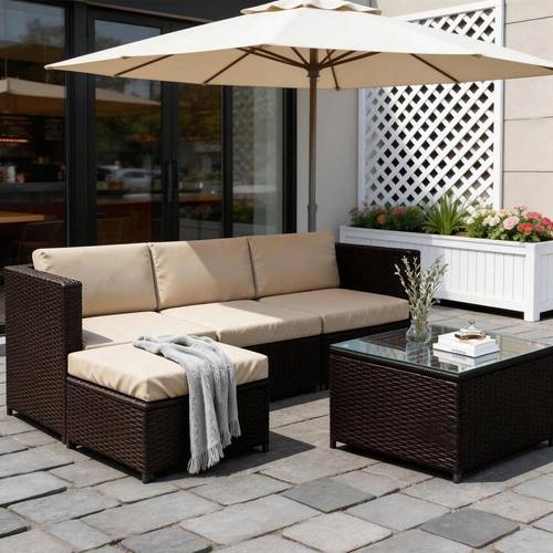 furniture 3 piece corner sofa set pe wicker patio chair with table and cushion