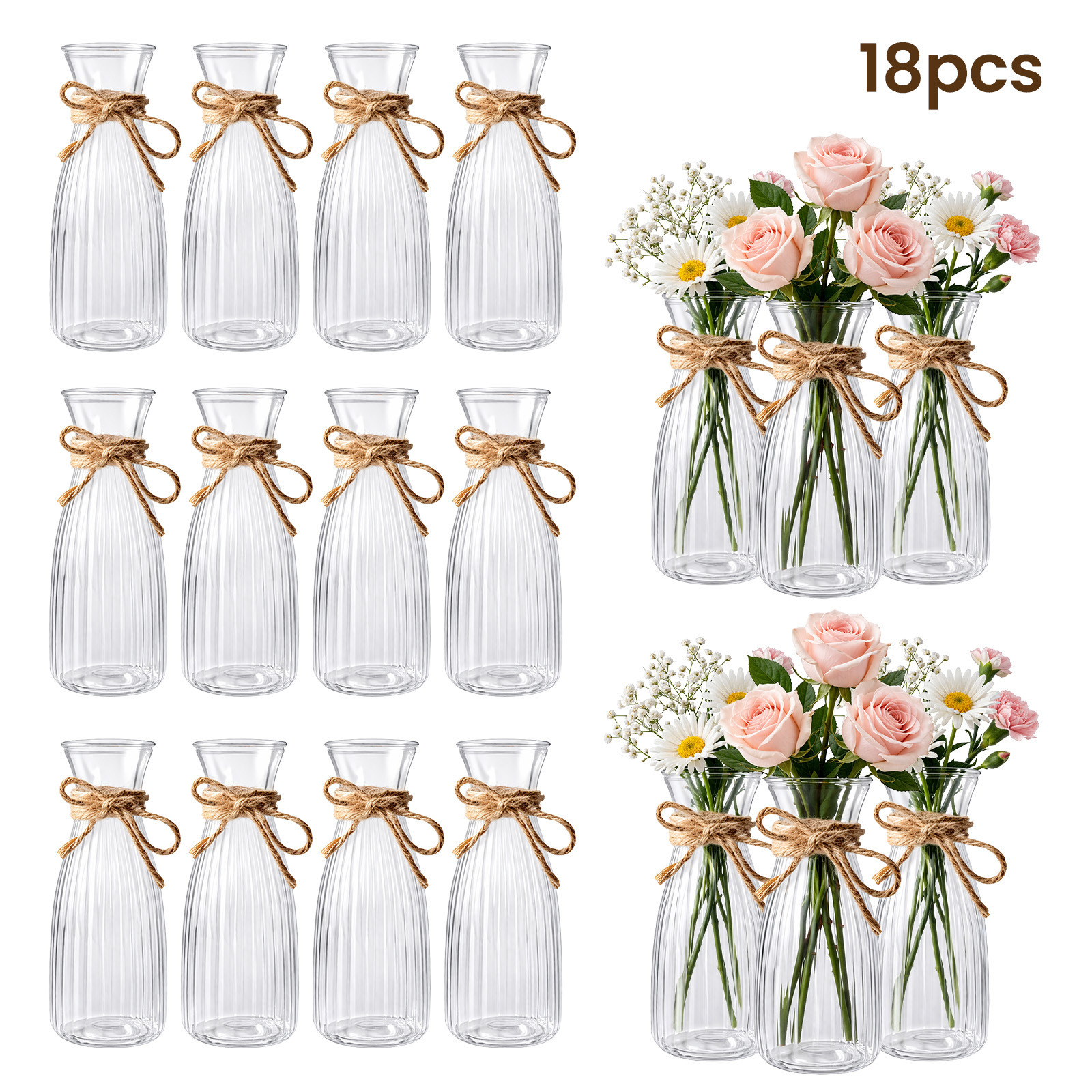 TEMU 18pcs Set Of High-quality Plastic Vases, Transparent Floral Arrangement Handmade, Suitable For Bouquet Diy And Decorative Displays, Holiday And