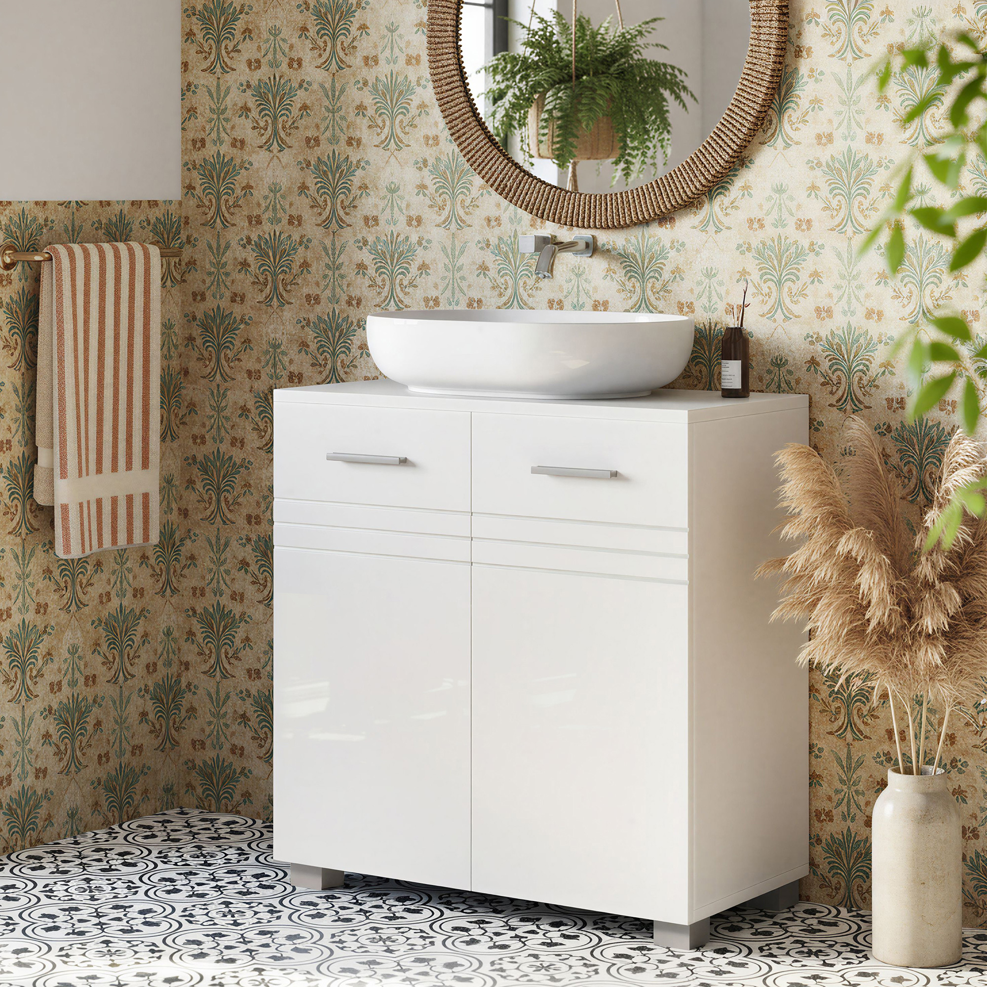 Image of Bathroom Cabinet With Double Door, Bathroom Cabinet, Adjustable Shelf, For The Bathroom, White