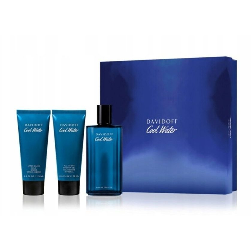 Image of Davidoff Cool Water 125ml Edt Toilet Water + 75ml Shower Gel + 75ml After Shave Balm Gift Set For Men, Male Set For Him