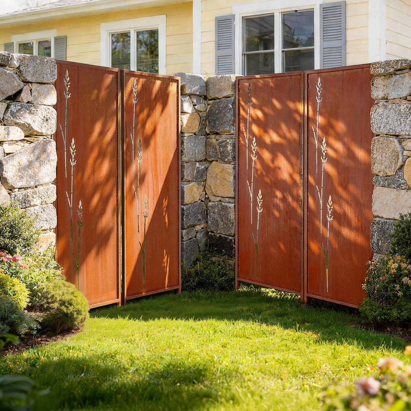 Image of Vevor Metal Privacy Screen, 50 X 160 Cm Freestanding Modern Privacy Fence, Garden Divider Panel With Extended Ground Stakes & Carbon Steel Plate, Freestanding Outdoor Divider For Garden, Indoor