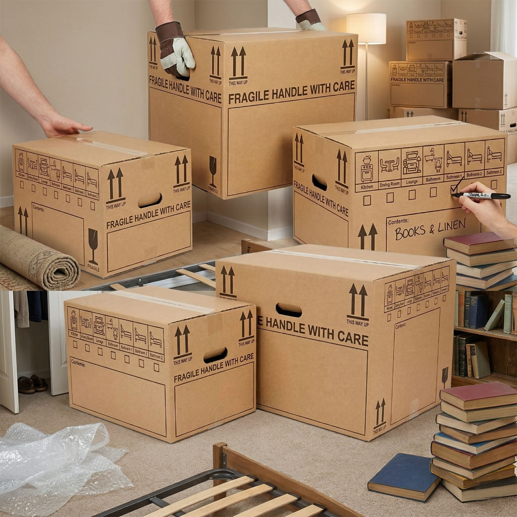 TEMU Pack Of 10 Strong Large 18" X 12"x 10" (457x304x254mm) Printed House Moving Removal Cardboard Boxes With