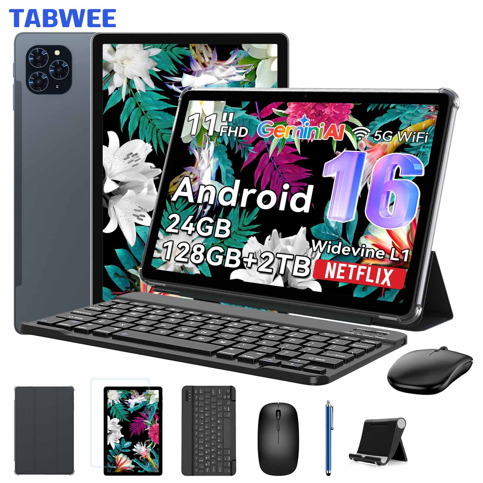 E-shop TABWEE T90 16 Tablet mit Tastatur - AI, 24 (8+16) GB RAM+128GB ROM, Core T615, Gaming Tablet 11 Zoll, 1920x1200 FHD+IPS, 8000mAh Akuu, 13MP+5MP