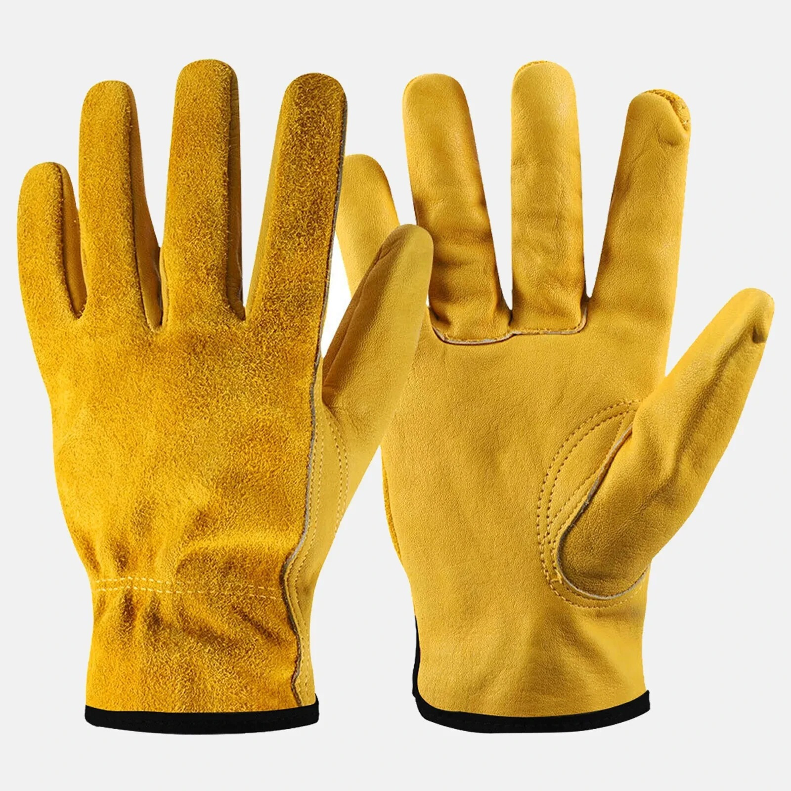 TEMU 1 Pair Premium Cowhide Leather Gloves, Comfortable Daily Multipurpose Gloves. Full-finger Design, Comfortable For Outdoor Activities, Hiking,