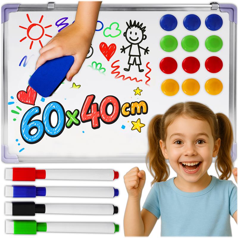 Image of Magnetic Whiteboard Dry Erase 60 X 40 Cm, Magnetic Writing Board With Markers, Magnets, And Eraser, Memo Board For Office, School, And Home