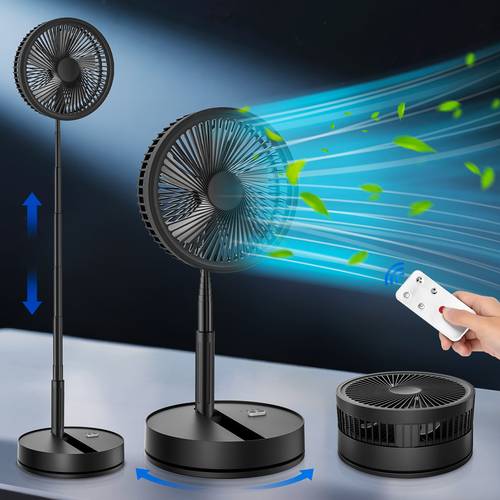 portable 9 rechargeable oscillating fan 8000mah battery usb c quiet folding table desk fan with remote standing pedestal fan for bedroom office camping travel compact lightweight