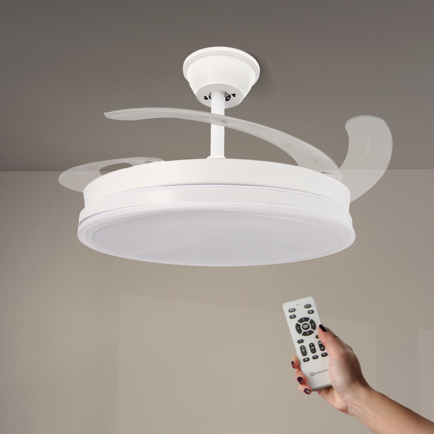 Ventilador de Techo Led White, Lampara ventilador de techo espartano con aspas retracti...