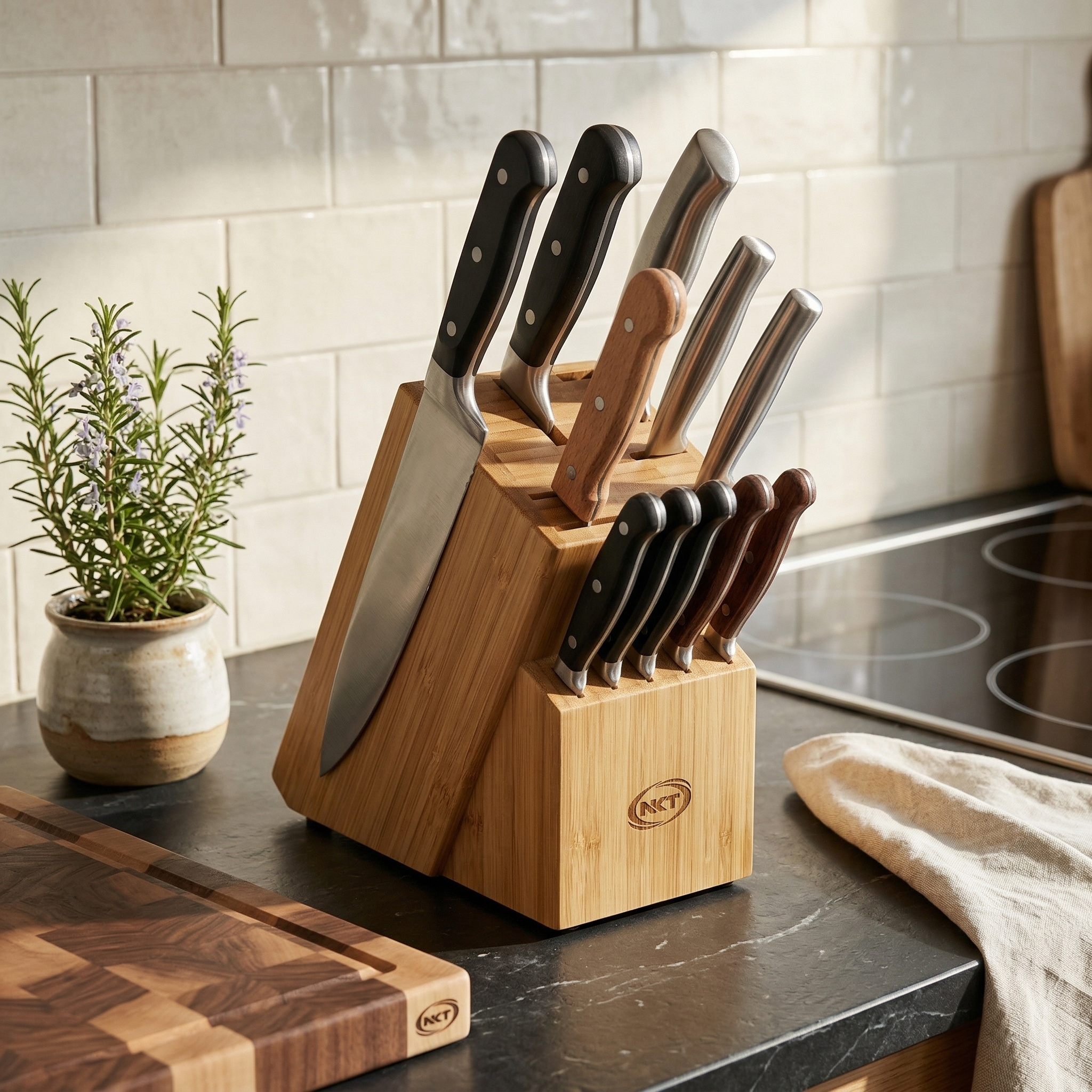 TEMU Soporte para Cuchillos de Cocina de Bambú, Bloque Universal para Cuchillos de Madera, Organizador de Cocina para Varios Tipos de Cuchillos