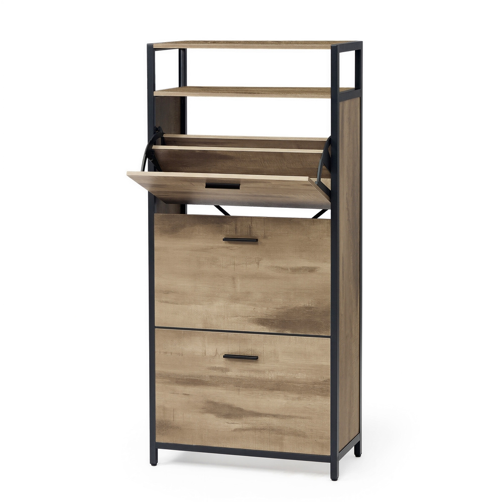 TEMU Armoire à Chaussures Mince, avec 3 Abattants, 12-18 Paires, Anti-poussière, 30 x 60 x 130 cm