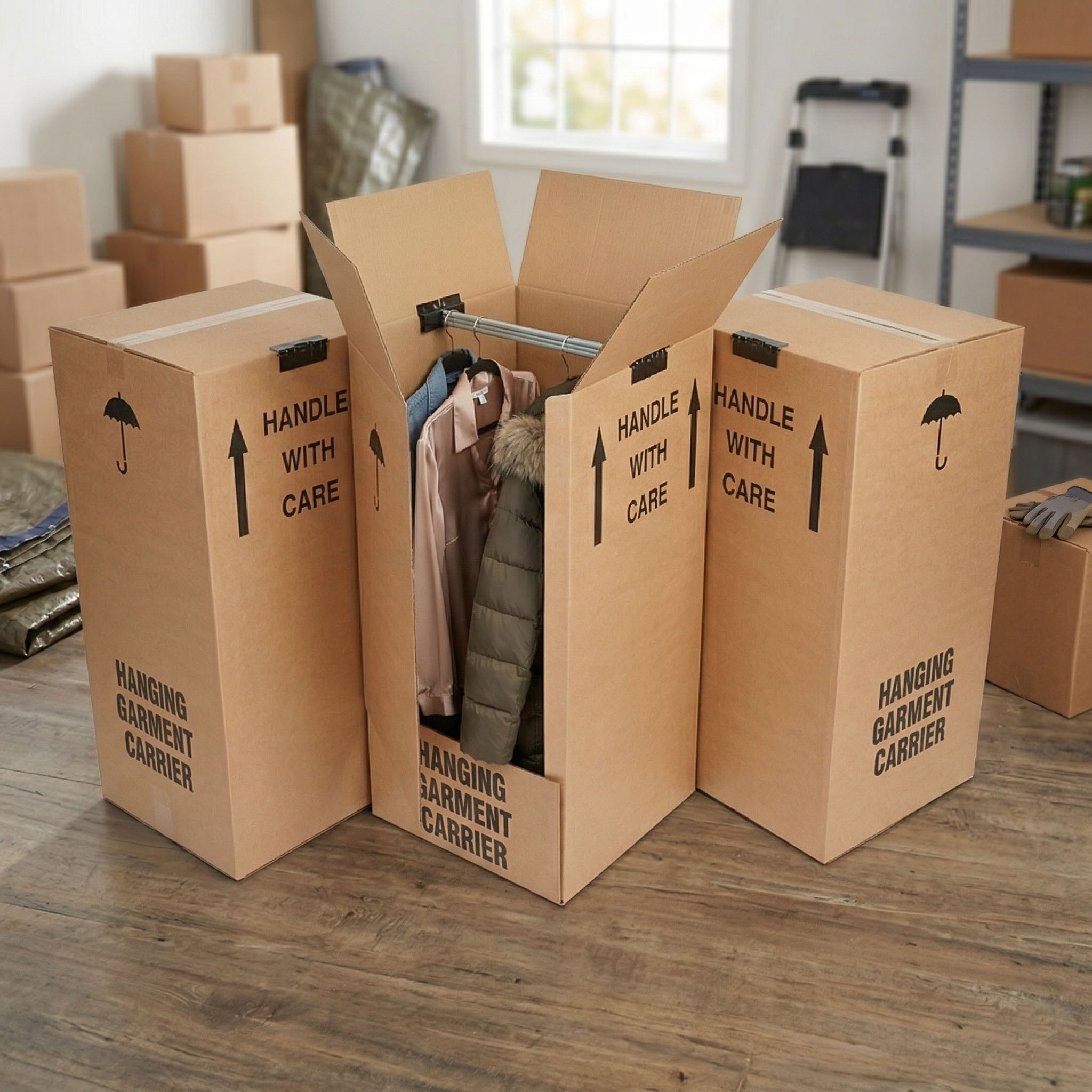 TEMU Pack Of 3 Strong Heavy Duty Double Wall Cardboard Wardrobe Garment Boxes With Hanging Rails