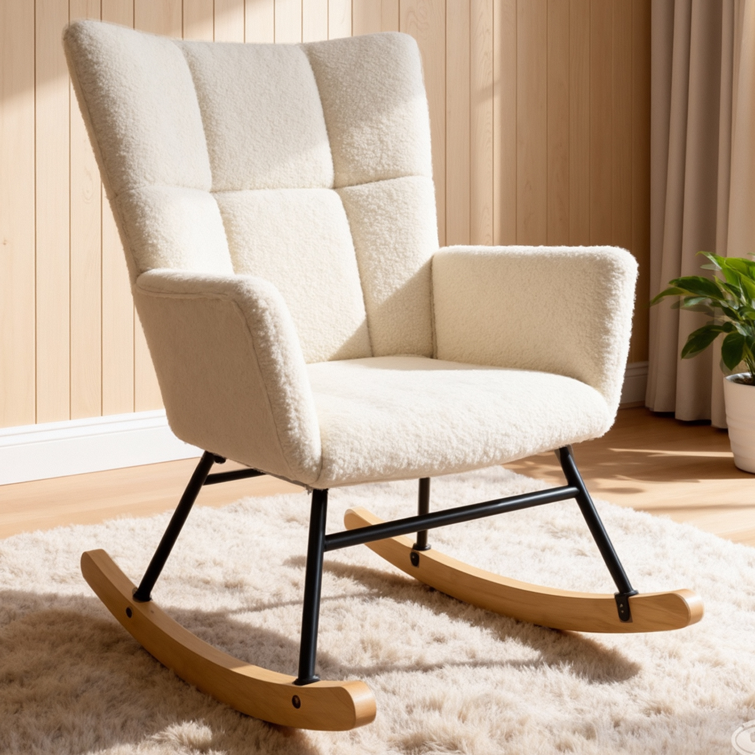 Image of Rocking Chair With Backrest And Armrest, Upholstered Swing Chair Loadable Up To 136 Kg, Rocking Chair For Living Room/bedroom/balcony, Relaxation Chair, 80x64x89cm, White