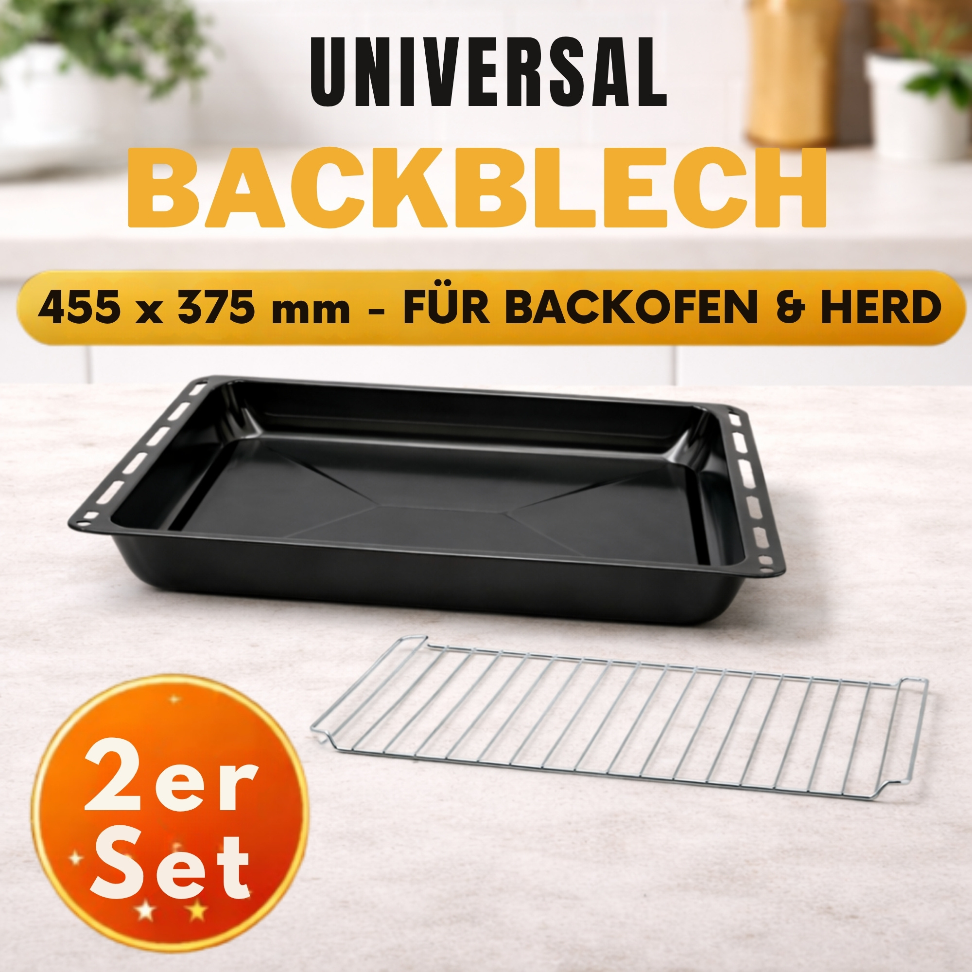 Baking Sheet With Grid 455 X 375 X 30 Mm – Enameled Oven Tray, Heat-resistant, Easy To Clean, Everyday Use Baking Sheet