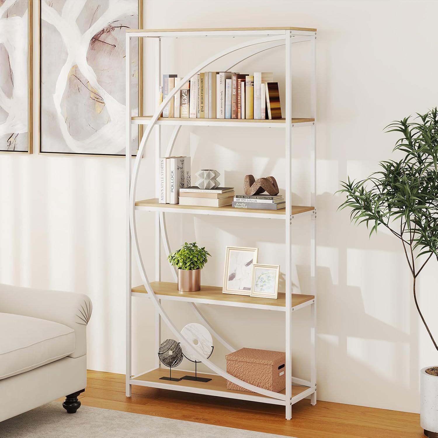 5-stage Shelf, -shaped Shelf With Metal Frame, Open Floor Shelf For Storage And Organization