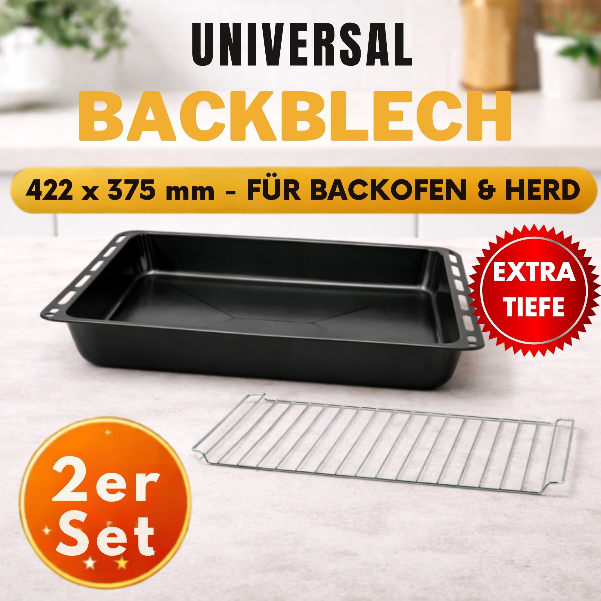 Baking Sheet With Grid 422 X 375 X 45 Mm - Enamelled Oven Sheet For Oven, Heat-resistant, Easy To Clean, Deep Baking Sheet For Daily Use