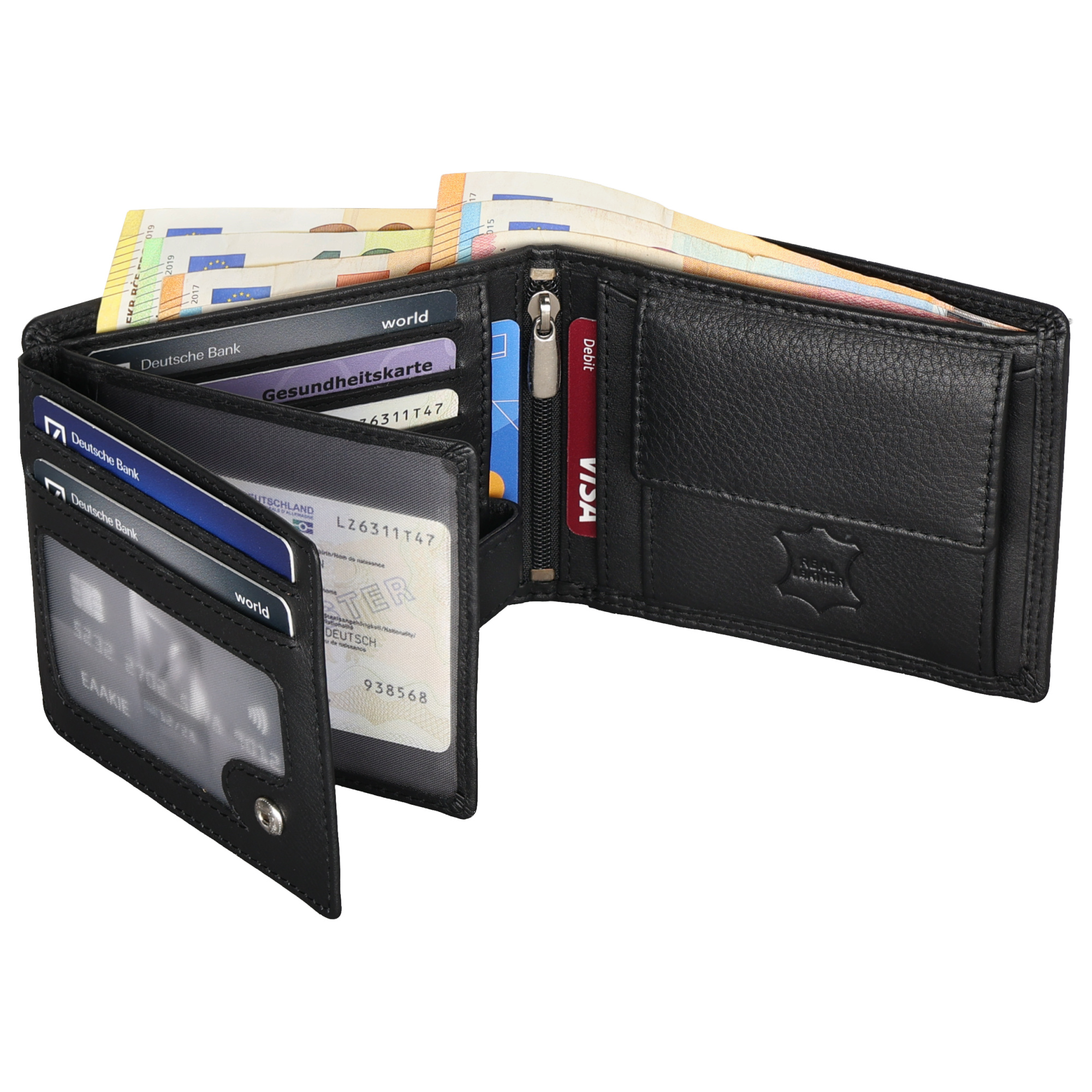 Men's Leather Wallet Rfid Horizontal Format Genuine Leather Purse Black
