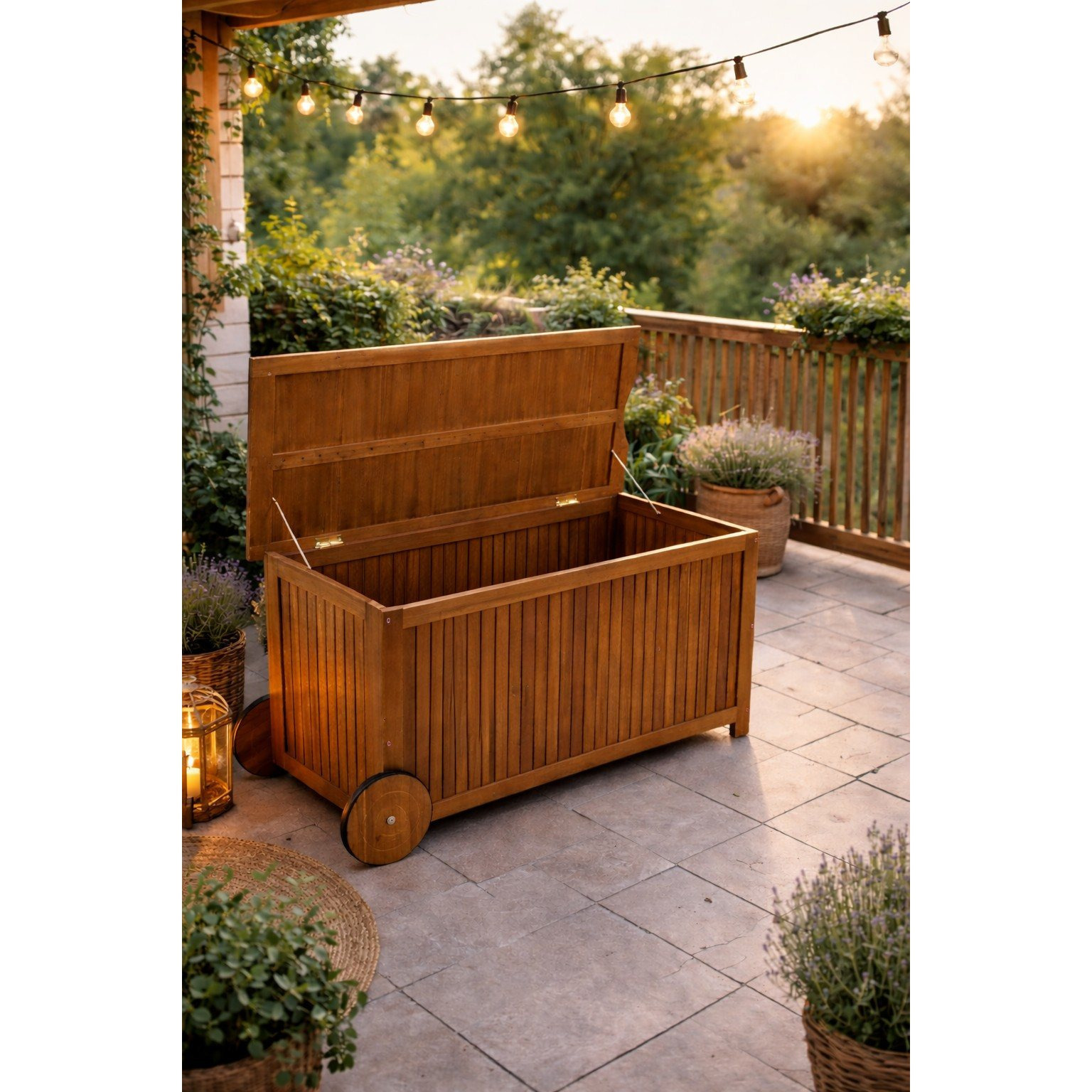 Storage Box With Wheels, Acacia