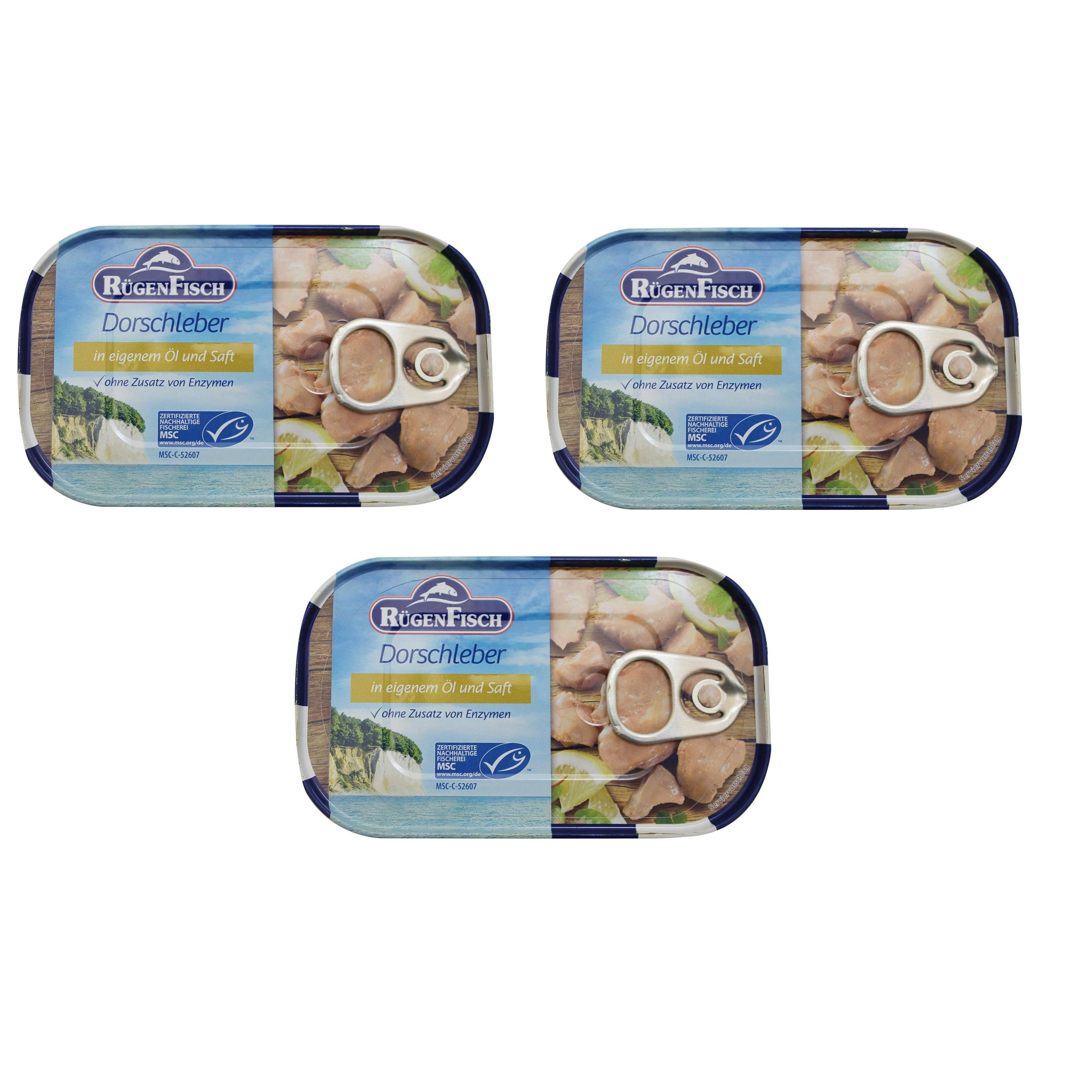 Rügen Fish Cod Liver In Own Oil And Juice, 3 X 120 G