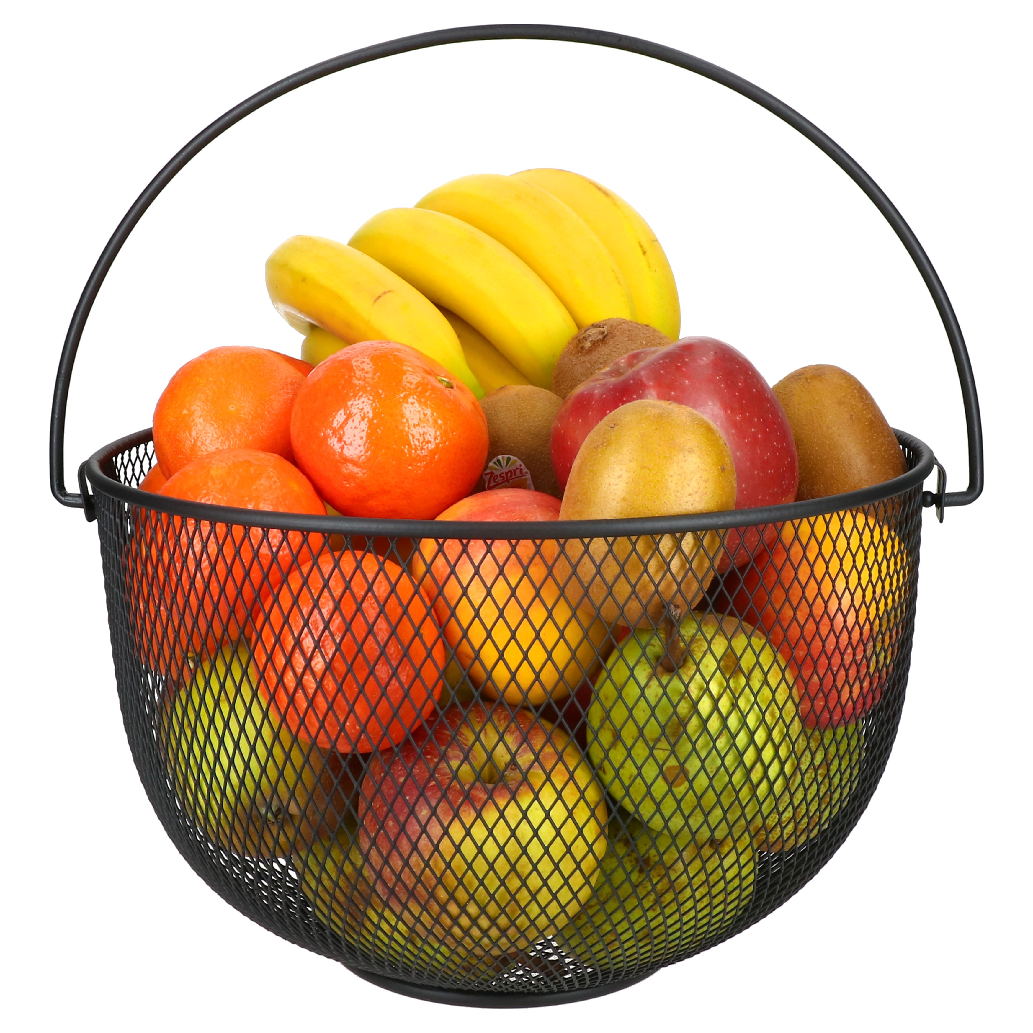 Image of Lifestyle Fruit Basket Ø30cm With Handle, Black Metal, For Fruits, Vegetables, Bread