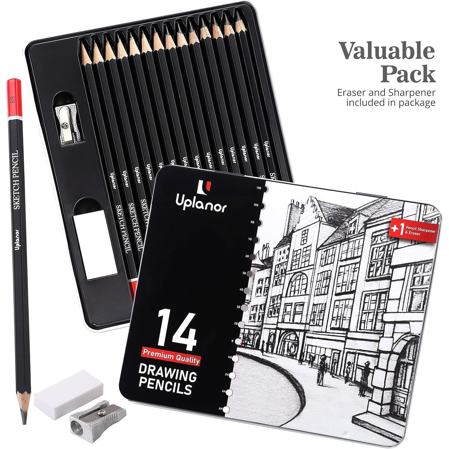 Pack of 2 Sketching Pencil Sets - 14pcs Drawing Pencils