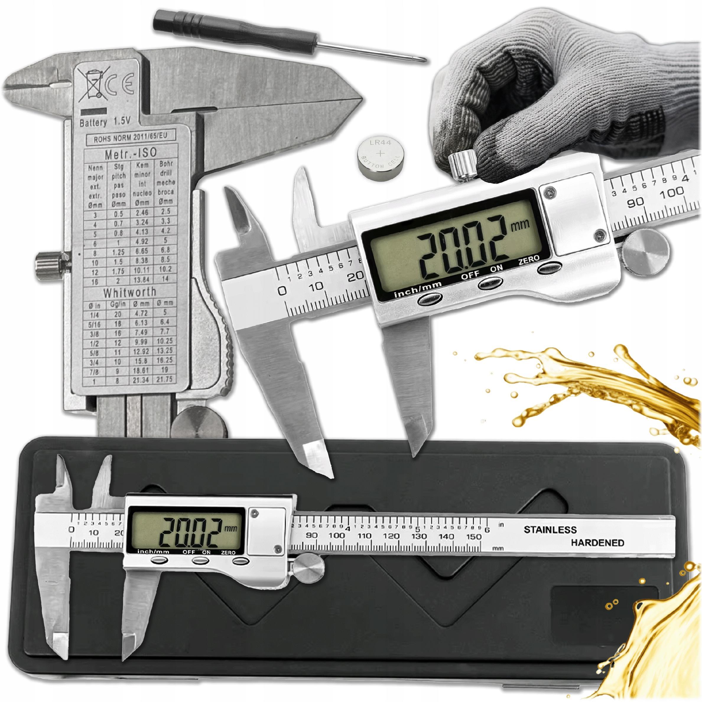Image of Digital Slide Caliper 150mm Krumad Precision Measuring Tool, Electronic Lcd 0.01mm, Stainless Steel, Mm/inch