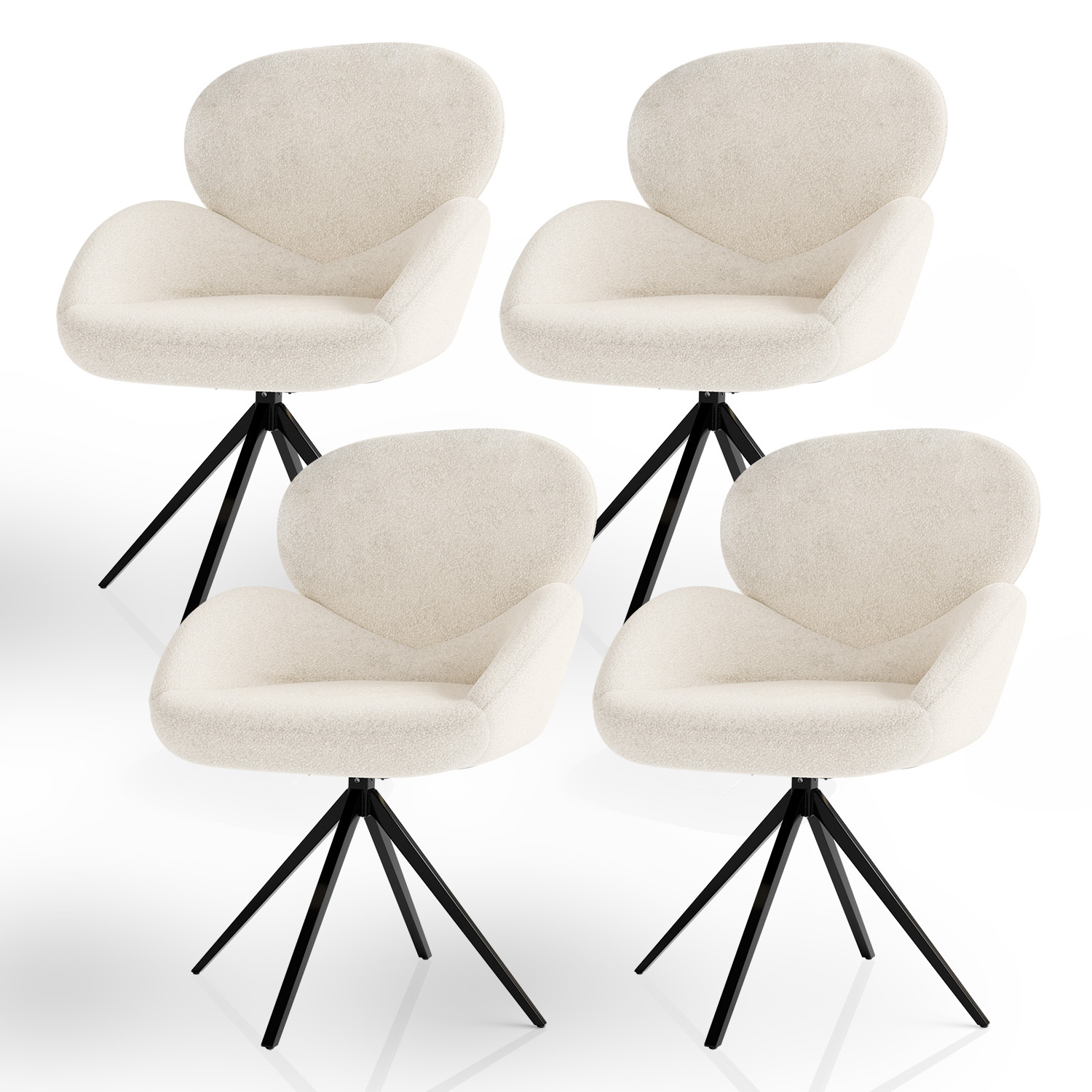 Image of Albano Swivel Chair - Bouclé - 360° Rotatable & Padded, Upholstery, Adjustable Metal Feet, Modern, For Dining Room & Kitchen