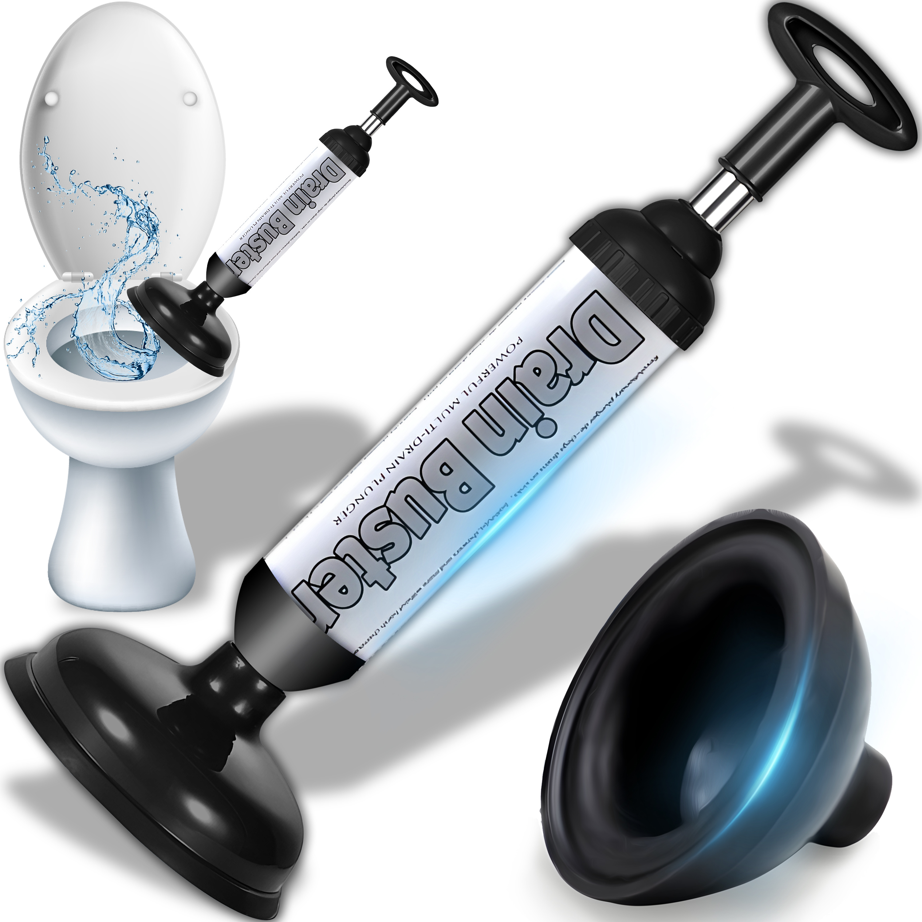 Image of Hand Pump For Unclogging Drains And Toilets, Retoo Handytools, With Interchangeable Attachments For Sinks, Washbasins, Bathtubs, And Showers