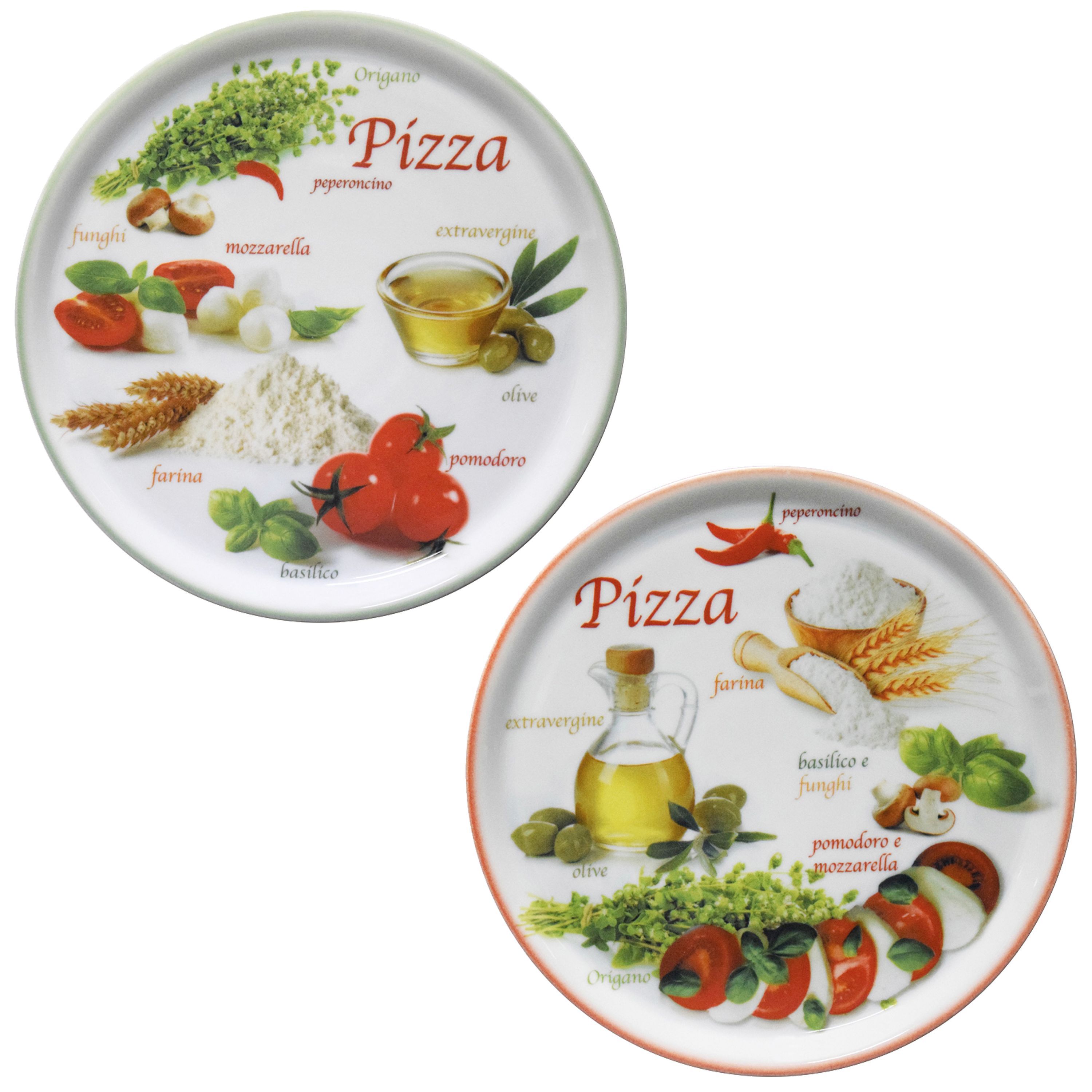 Of Napoli Pizza Plates, Green And Red, 33cm - 04018#zp1 + 04018#zp2