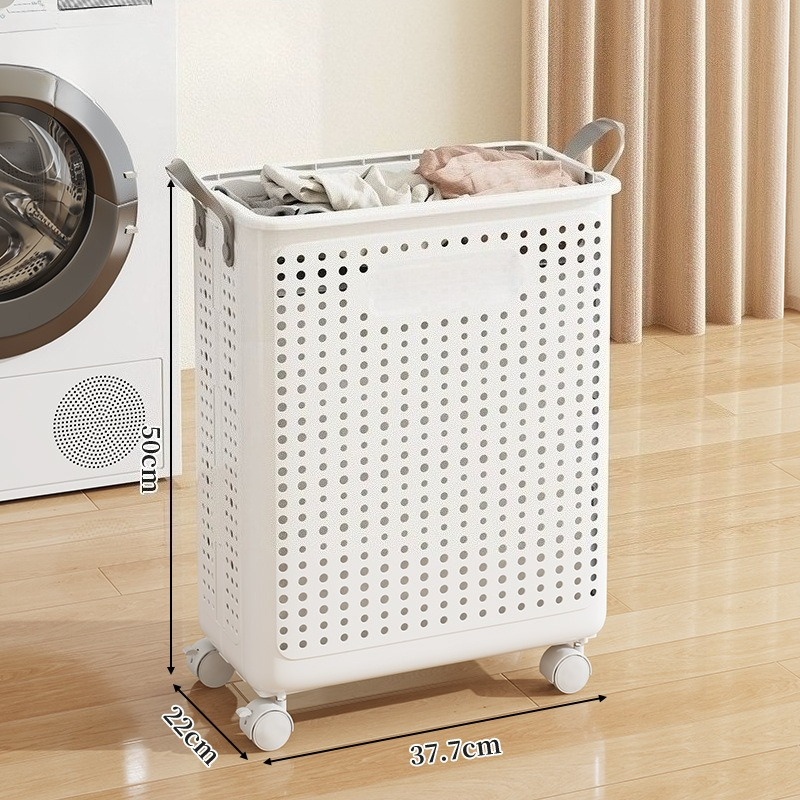 TEMU 42l / 58l Extra Large Foldable Laundry Basket, Perforated Design, Plastic Laundry Hamper With Wheels, Suitable For Bathroom, Bedroom, Dorm Room,
