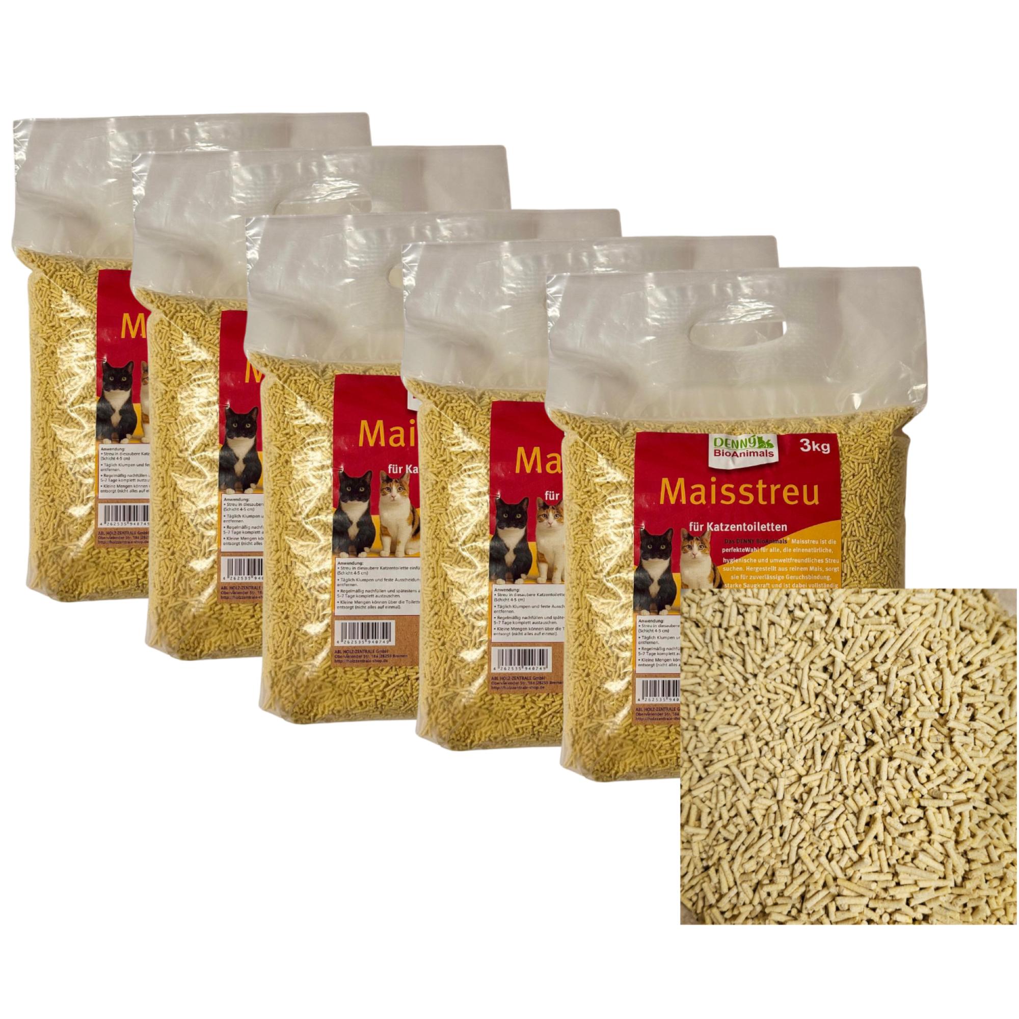 Corn Litter 15 Kg (5 Bags Of 3 Kg Each), 40 L Corn Cat Litter – Natural &– Clumping, Dust-free & Odorless –cat Litter Made From Corn Fibers