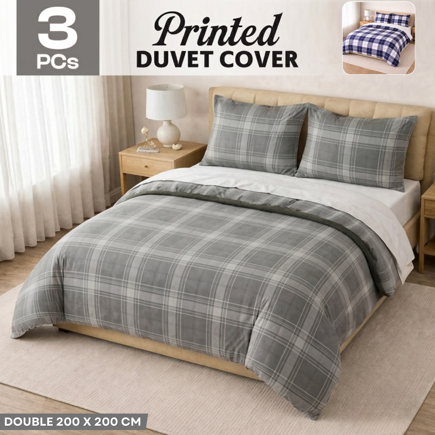 TEMU 3pcs Check Printed Duvet Cover Set - Soft Breathable Microfiber Bedding Set, Hotel Quality, Wrinkle Resistant Comforter Cover, 2 Pillowcases