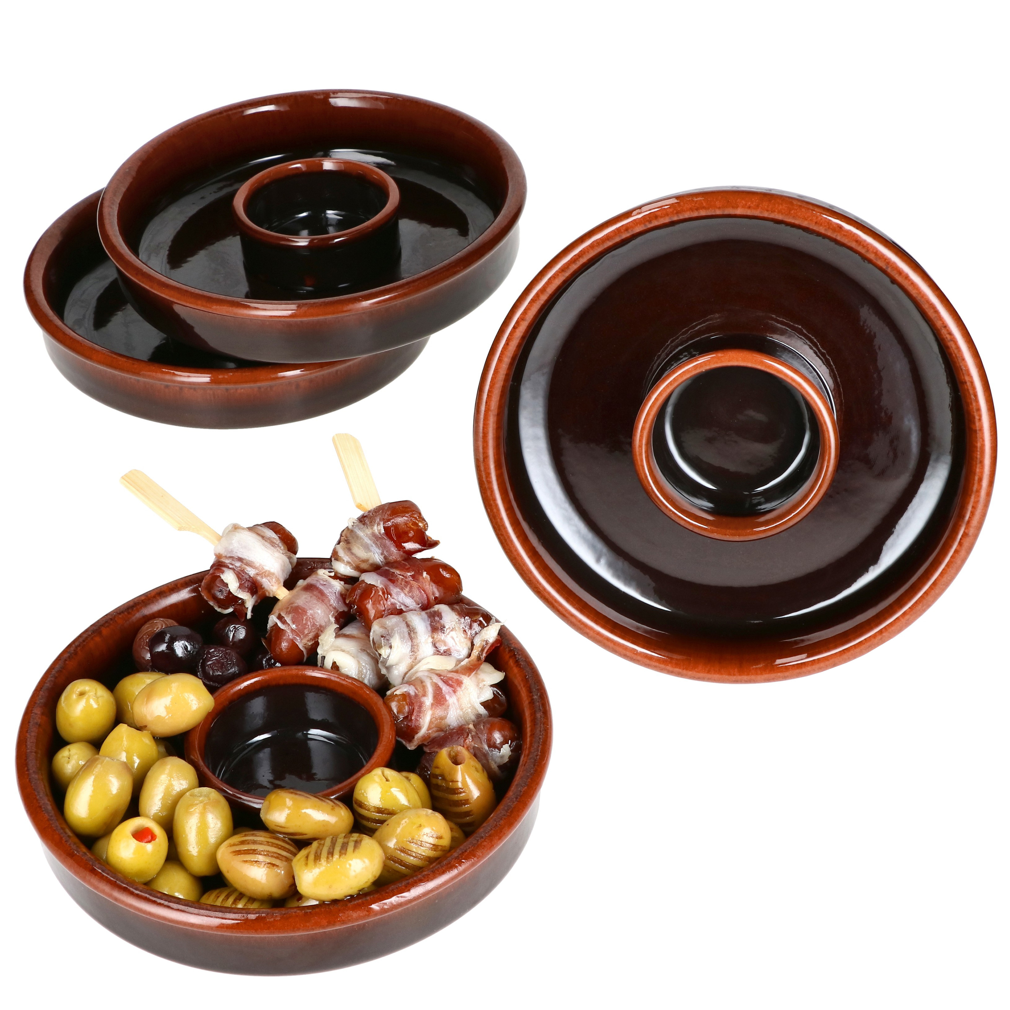 Image of 4-piece Set Of Bowl Lids, Ø17.8cm, Olive Bowl, Clay Cazuela With Pit Holder, Antipasti