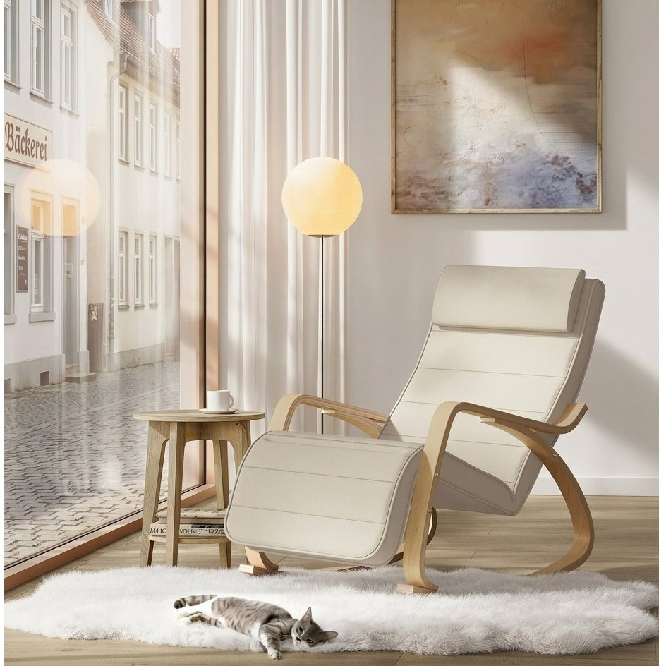 Rocking Chair With 5-stage Adjustable Footrest, Sun Lounger, Rocking Armchair Made Of , For Living Room, Suitable For , , Gardens, Bedrooms, And Apartments.
