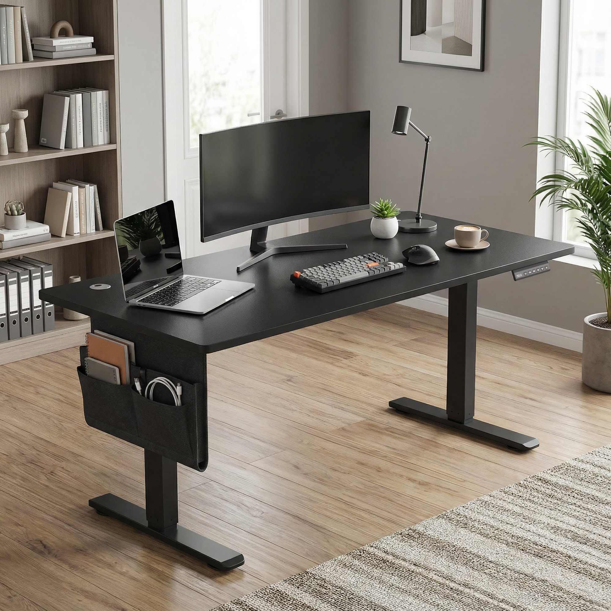 E-shop Höhenverstellbarer Schreibtisch elektrisch, 60 x 140 x (72-120) cm, Verstellbarer Tisch, Memory-Funktion für 4 Höhen, für Homeoffice,