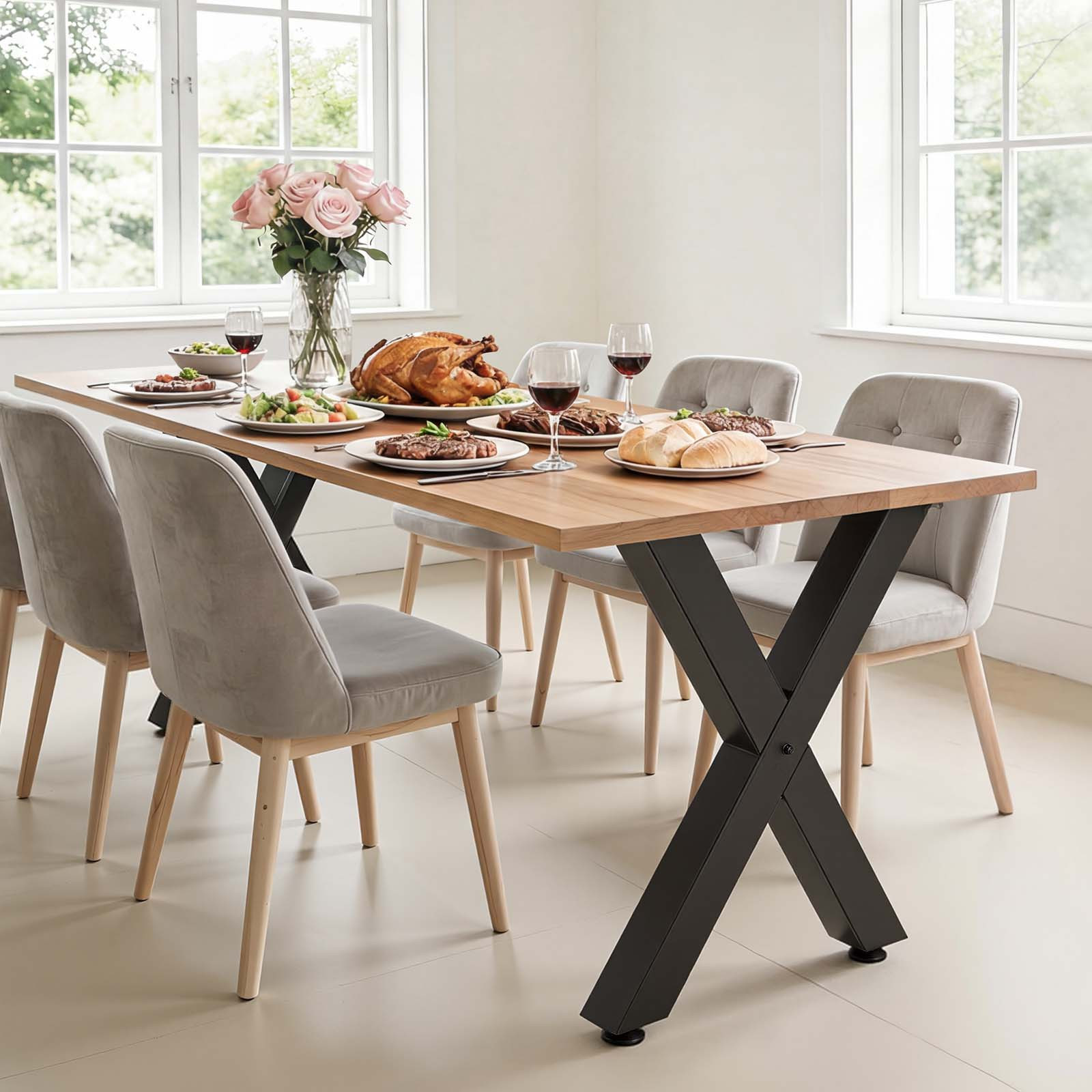 Image of Vevor Table Legs, 750 X 600 Mm () Steel Furniture Legs, Modular Design, Easy Assembly, 1000 Kg Heavy Duty, For Home Office Desk, Coffee Dinner Bar Tables, Workbench, 2 Pcs, , Black