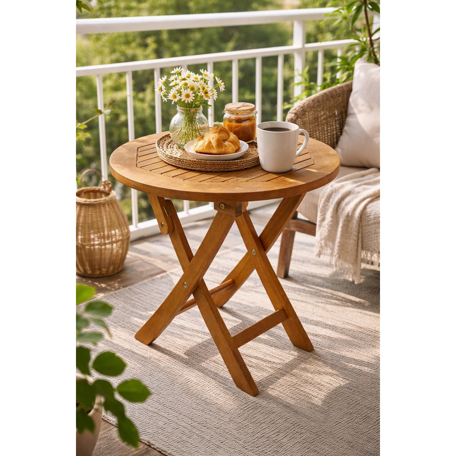 Round Side Table, 48cm, Eucalyptus, Foldable